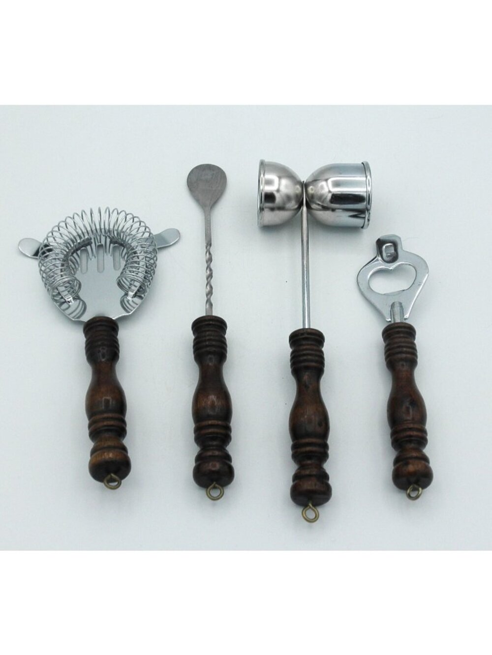 Barware Utensil Set Stainless Steel with Wood Handles 4 Piece Set Taiwan Vintage
